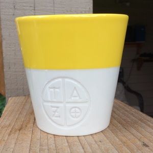 Starbucks Tazo tea cup 2012 asymmetrical rim yello